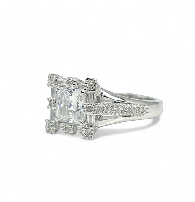 Sterling Silver Asscher-Cut CZ Engagement Ring -ER-176
