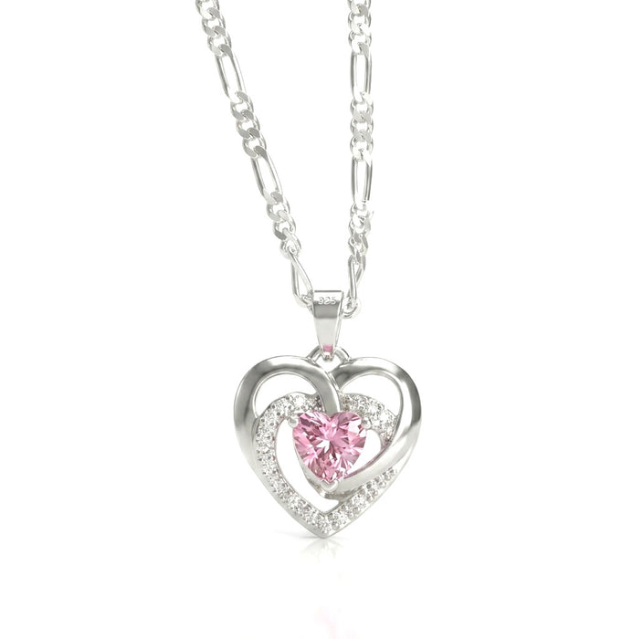 Sterling Silver Precious Heart Pink CZ Necklace-SN-13