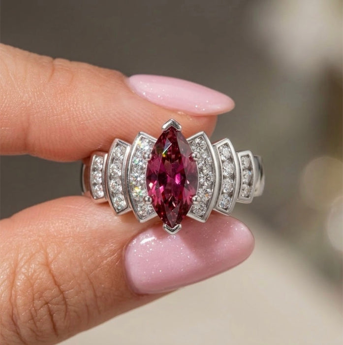 CZ Sterling Silver Ring Marquise Cut Ruby - ER- 25