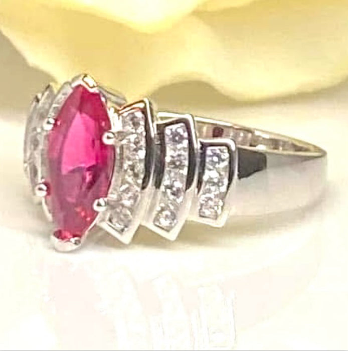 CZ Sterling Silver Ring Marquise Cut Ruby - ER- 25