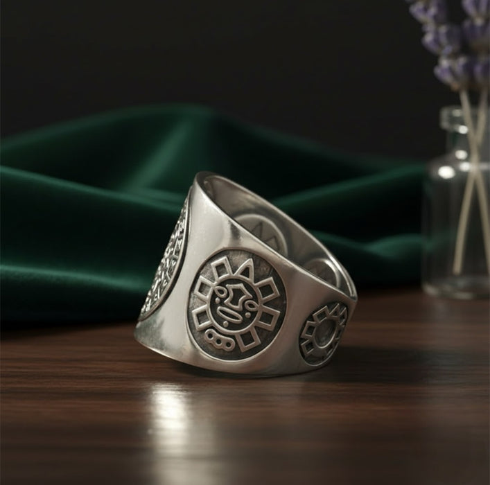 Sterling Silver Aztec Calendar Ring-SMR-03