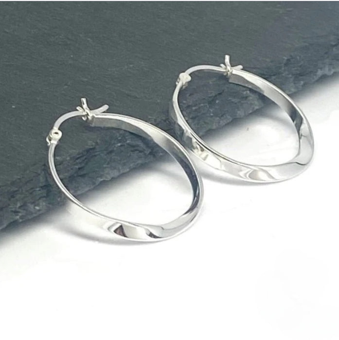 Sterling Silver 1.0mm x 27.0mm Hoop Twist Earrings-SE-19