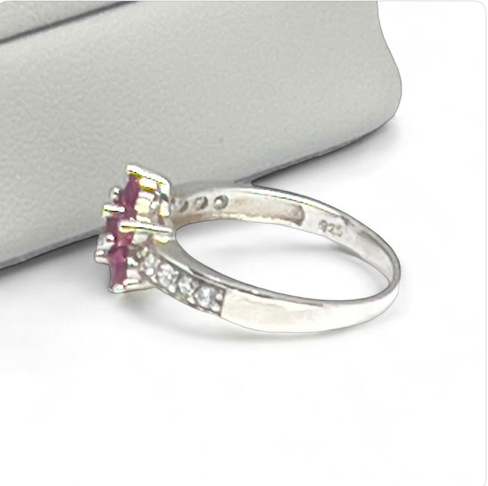Sterling Silver Garnet Plumeria Flower CZ Ring-AE-06