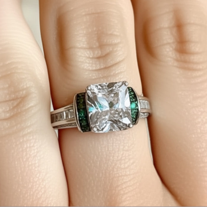 Sterling Silver Rectangular CZ Engagement Ring -ER-100