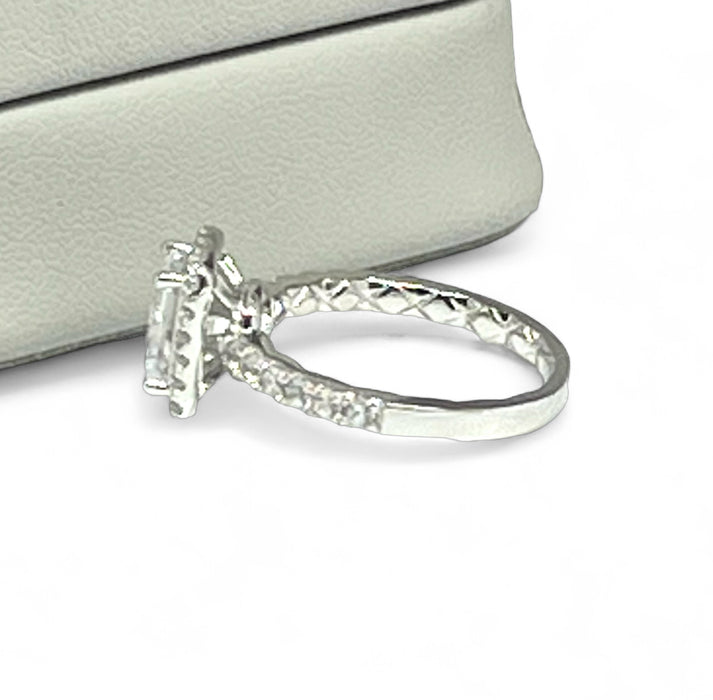 Sterling Silver Emerald CZ Halo Engagement Ring- ER-28