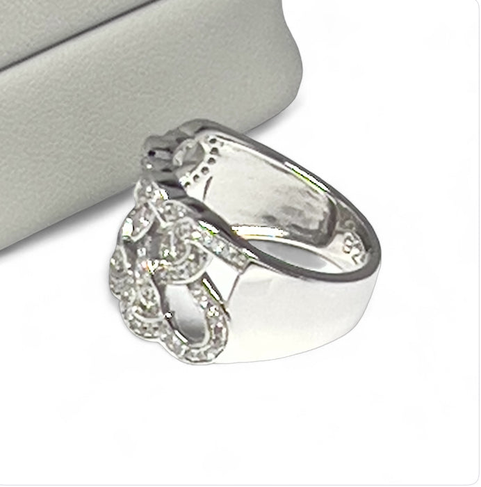 Sterling Silver Intertwined Hearts Pave CZ Ring-AE-36
