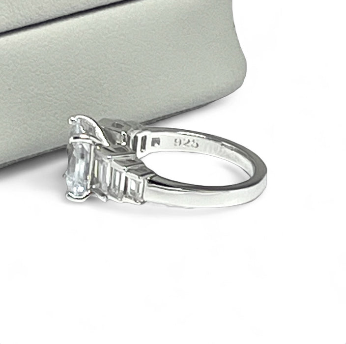Sterling Silver Emerald-Cut Engagement CZ Ring -ER -24