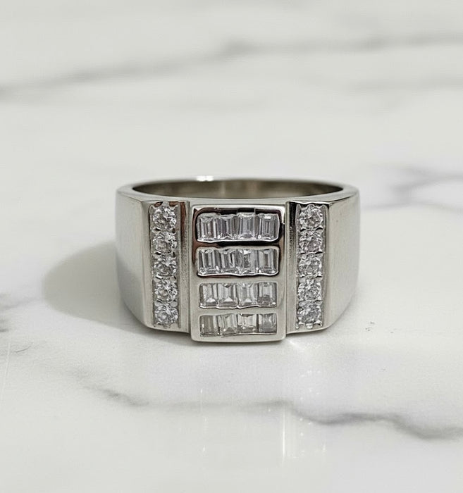 Sterling Silver White Zirconia Ring-SMR-08