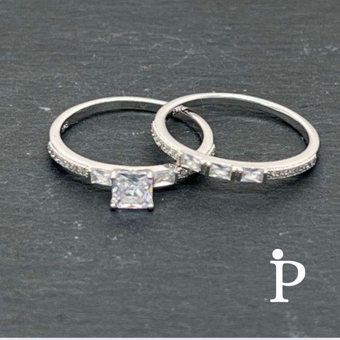 Sterling Silver 2-piece Engagement Set CZ Ring-ER-143