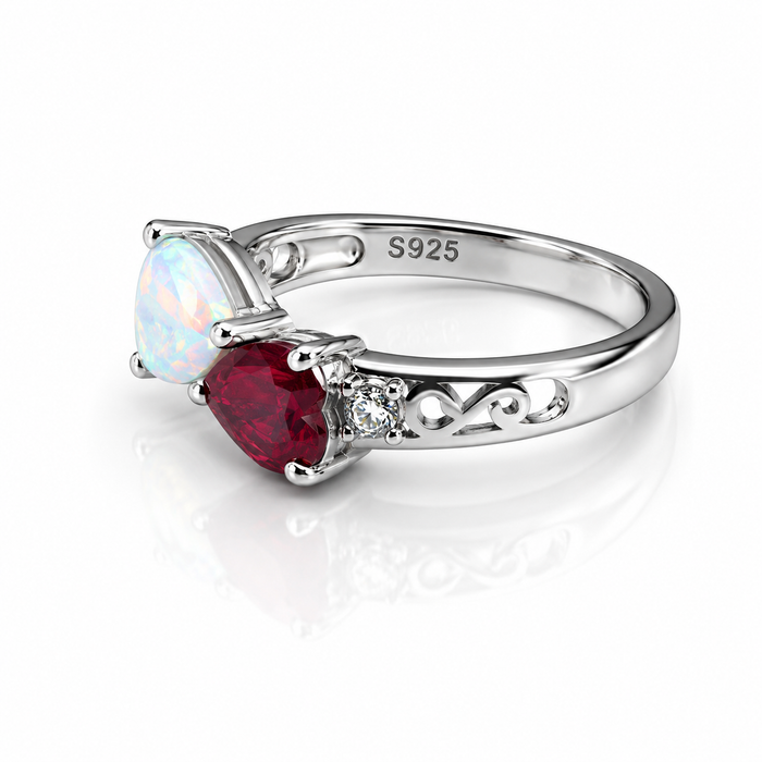 Sterling Silver Filigree Heart CZ Ruby Simulated Ring-AE-111