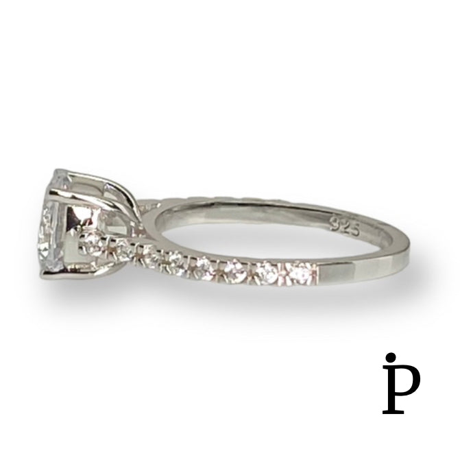 (ACP-71) .925 Silver Engagement Ring with ZC, Round Cut.