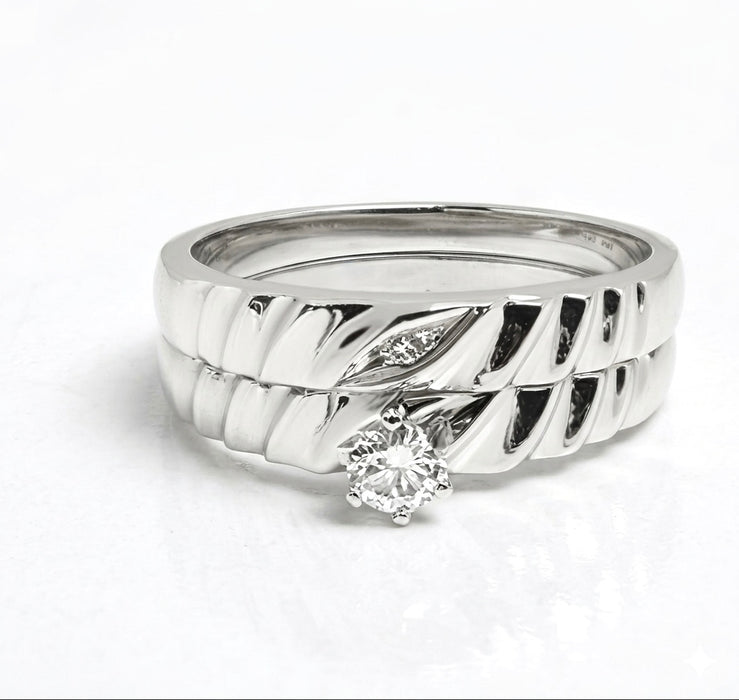 Sterling Silver Clear Engagement Set Ring-ER-105