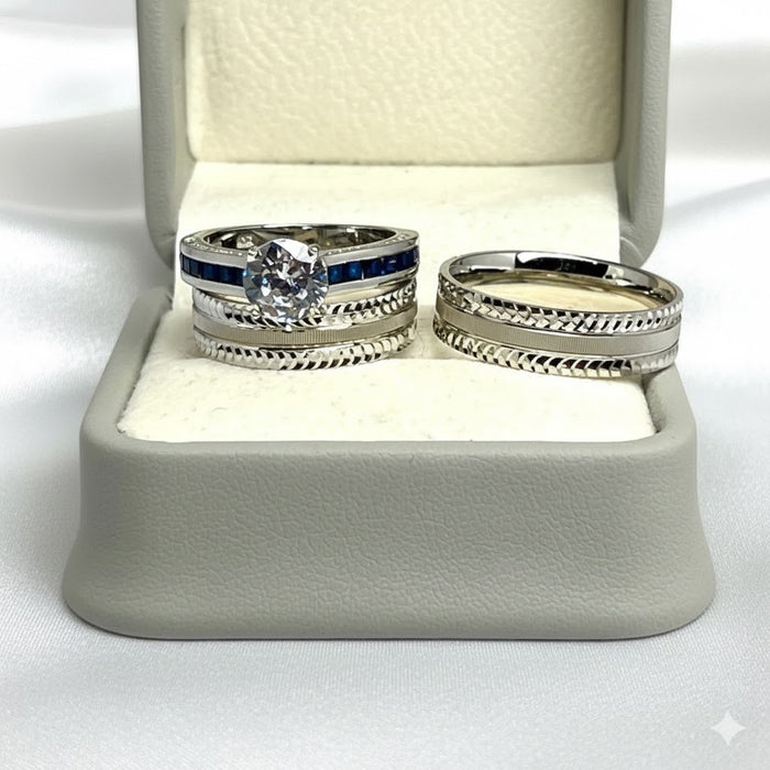 Sterling Silver Trio Wedding Ring Sets-SST-09