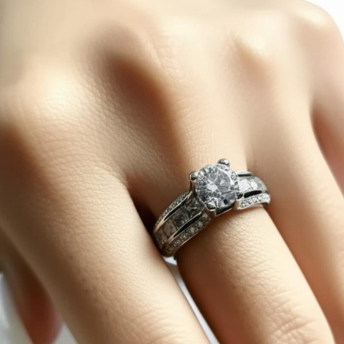 Sterling Silver Round & Princess Cut Clear CZ Ring-ER-68