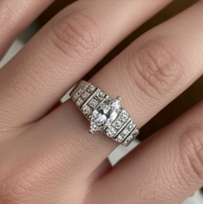 Sterling Silver Marquise Cut Clear Cubic Zirconia Ring-ER-136
