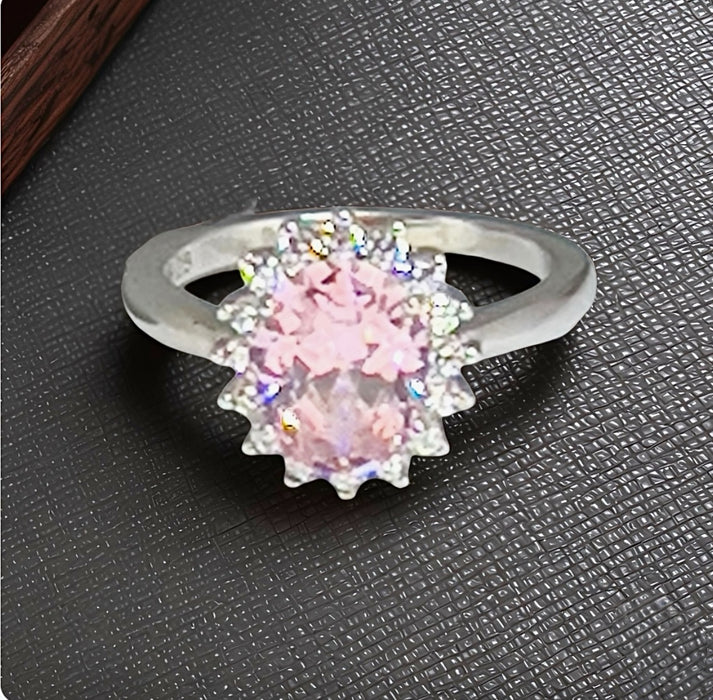 Sterling Silver Pink Oval CZ Ring-AE-61