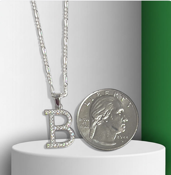 Sterling Silver Letter B CZ Necklace-SN-27