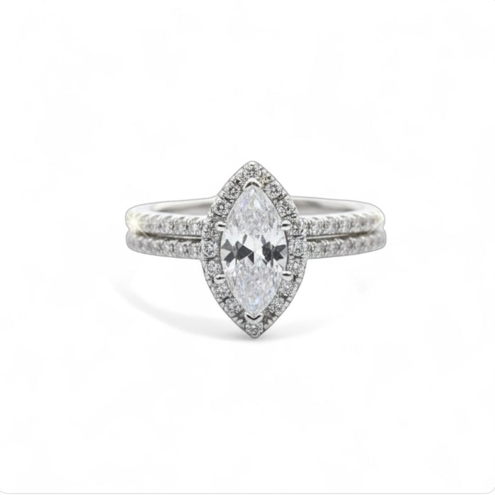 Sterling Silver CZ Marquise Halo Engagement Ring Set-ER-173