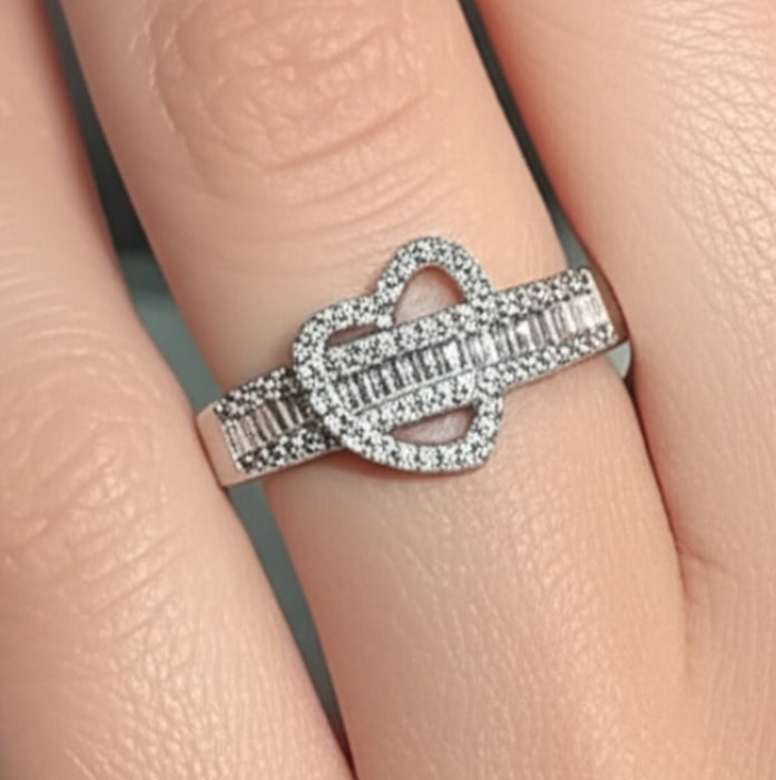 Sterling Silver Exquisite Heart Clear CZ Ring -ER-07