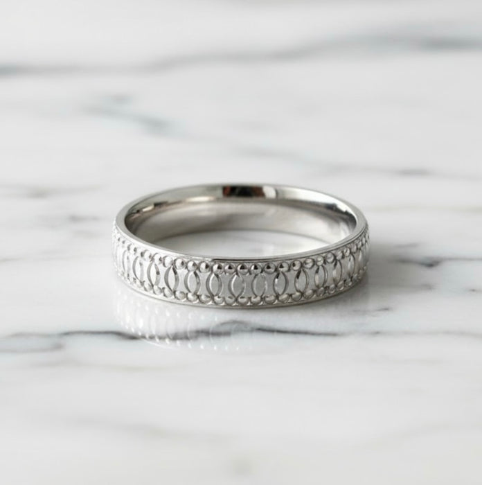 Sterling Silver Diamond Cut Oval Wedding Band Ring-SW-07