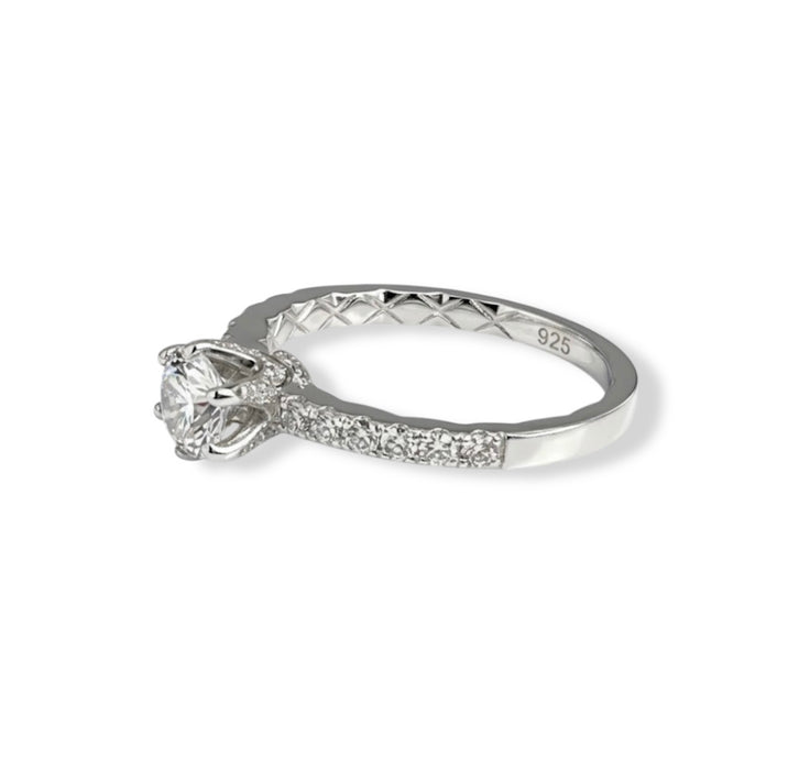 Sterling Silver Clear CZ Crown Engagement Ring-ER-31