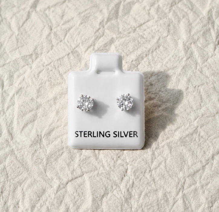 Sterling Silver 5mm Round Cut CZ Stud Earrings-SET-76
