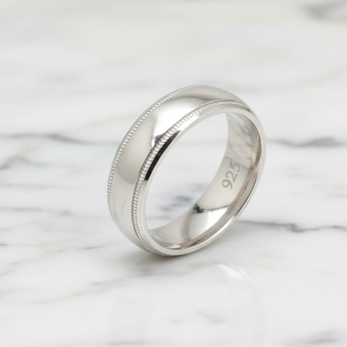 Sterling Silver 6mm Half Round Milgrain Band-SW-10