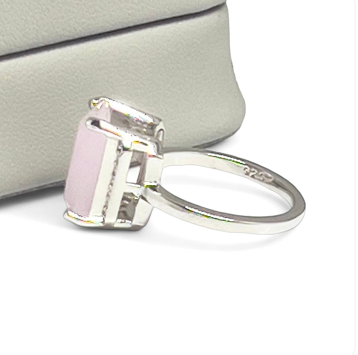 Sterling Silver Big Pink Rectangle Ring-AE-98