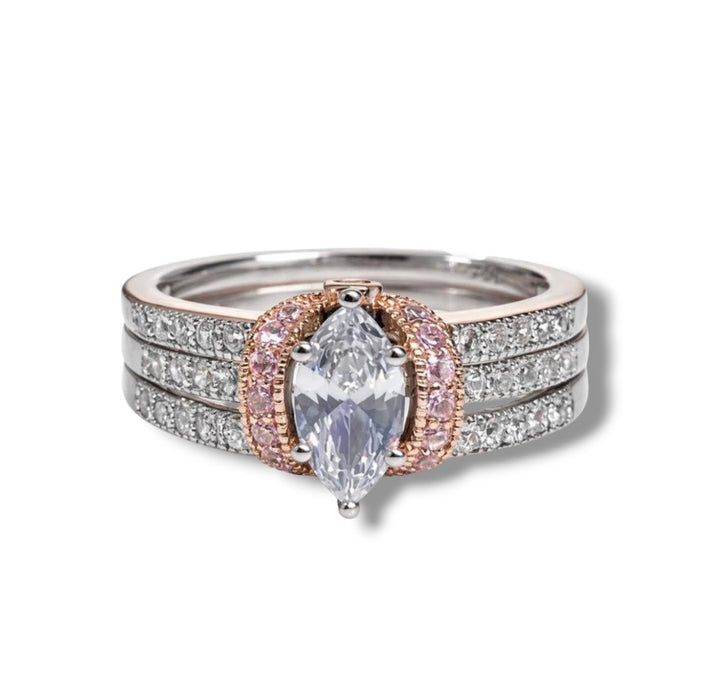 Sterling Silver Two-tone Marquise CZ Engagement Ring-ER-149