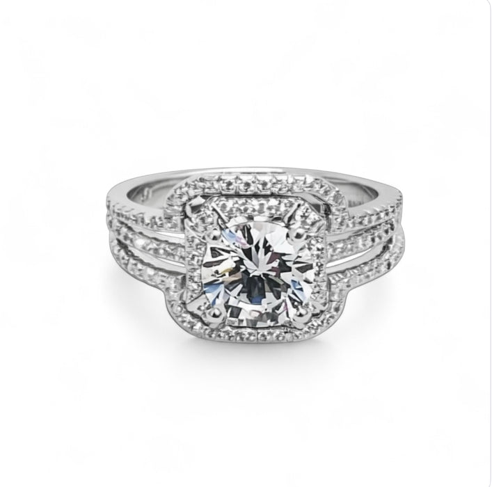 Sterling Silver Engagement Round Halo Pave CZ Set Ring-ER-126