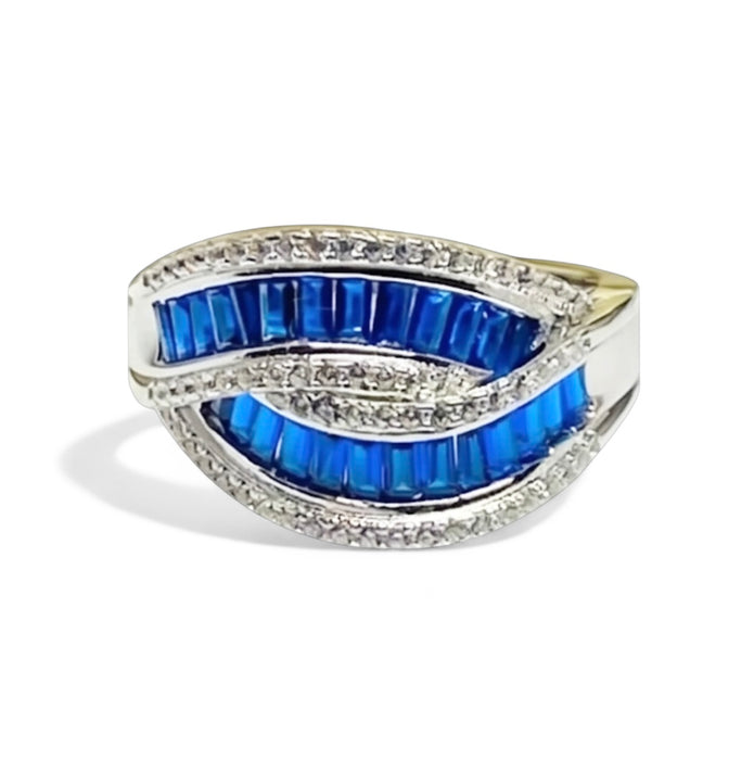Sterling Silver Emerald Cut Blue Spinel Twisted Band Ring-ER-152