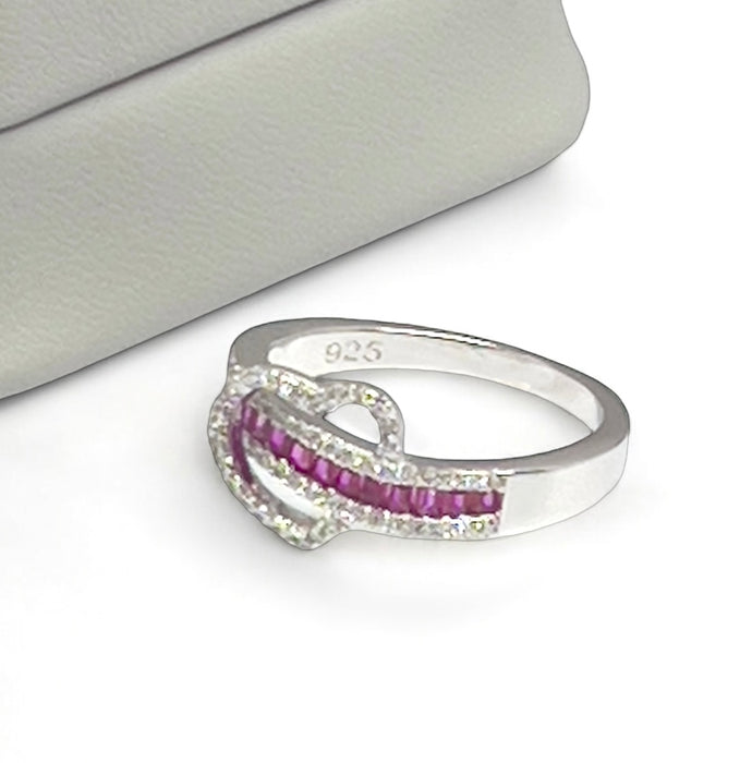 Sterling Silver Unique Heart Ruby CZ Ring-AE-19