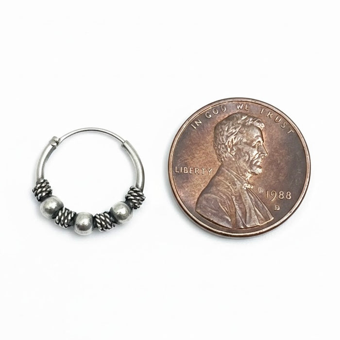 Sterling Silver 3mm x 15mm Bali Hoop Earring -SET-45