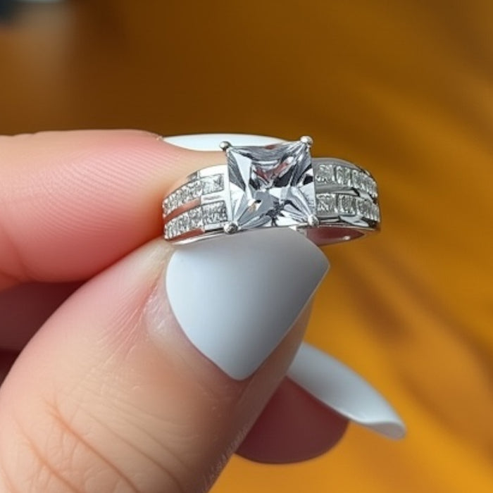 Sterling Silver Princess-Cut CZ Engagement Ring-ER-158