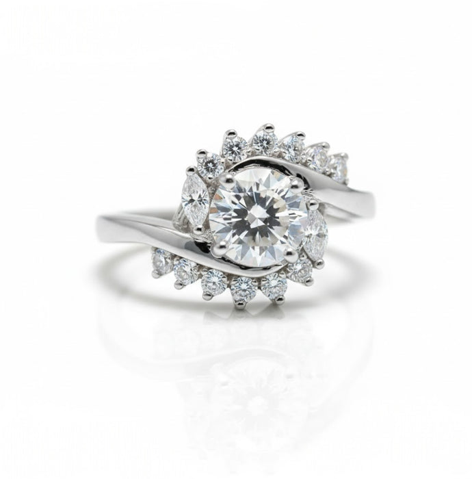 Sterling Silver Halo Swirl CZ Ring-ER-80