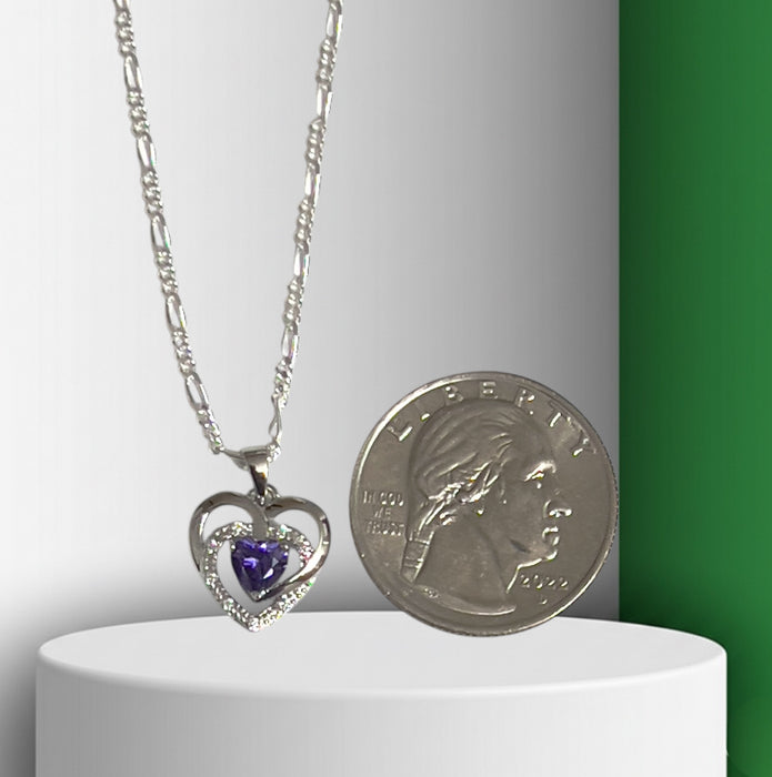 Sterling Silver Precious Heart Dark Violet CZ Necklace-SN-10