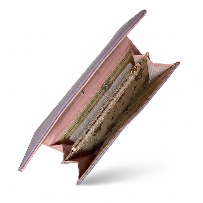 Purple Faux Leather Long Clutch Wallet Colorful Heart Pattern Women Gift-WAL-06