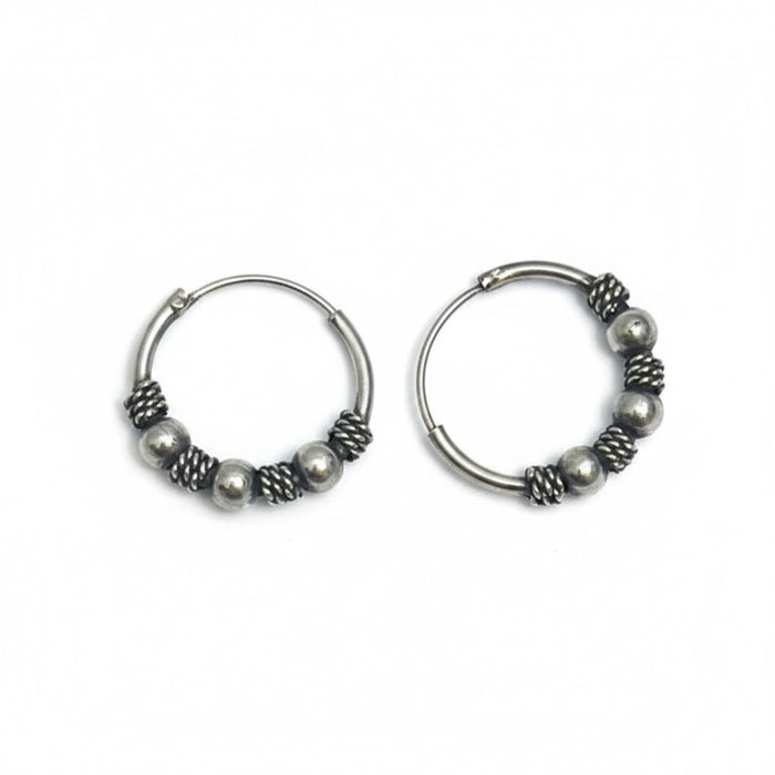 Sterling Silver 3mm x 15mm Bali Hoop Earring -SET-45