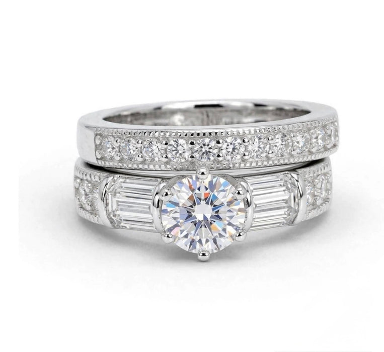 Sterling Silver CZ Engagement Set Ring-ER-111