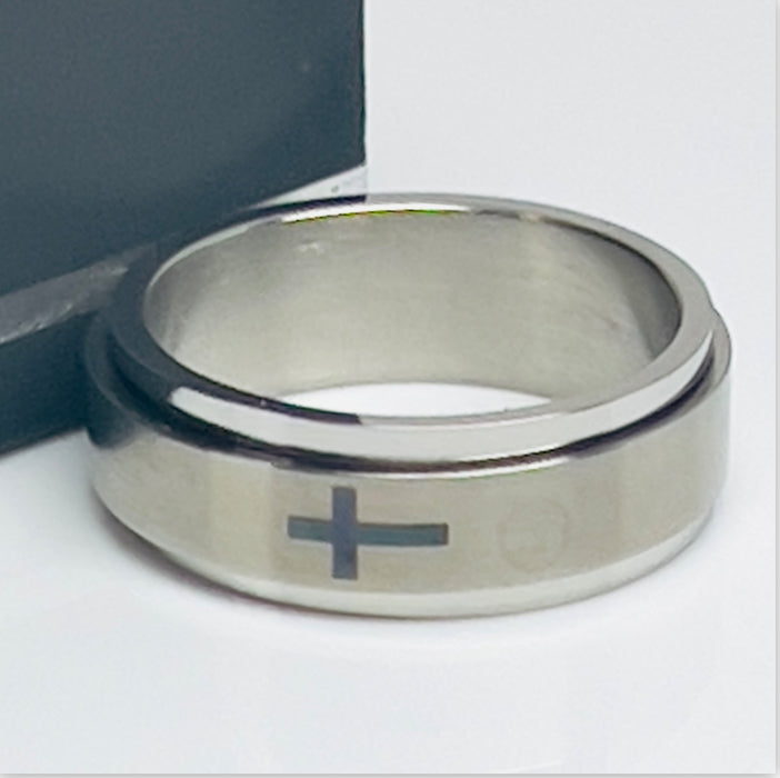 Stainless Steel 8MM Cross Spinner Ring-CS-05