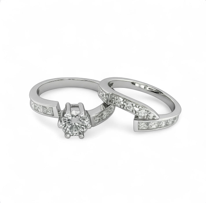 Sterling Silver CZ Wedding Ring Set Channel Band -ER-99