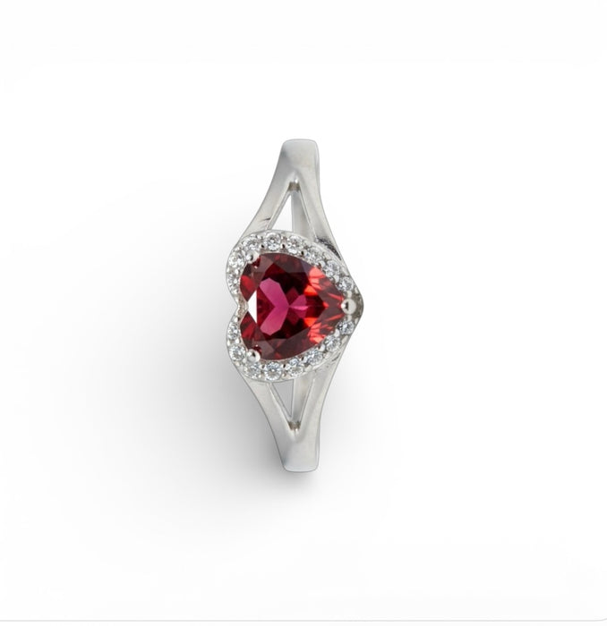 Sterling Silver Heart Shape Garnet CZ Ring-AE-110