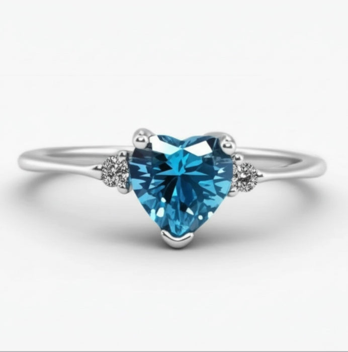 Sterling Silver Heart-Shaped Topaz & CZ Ring-ER-93