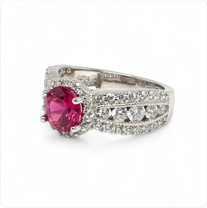 Sterling Silver Vintage Ruby CZ Ring-ER-169