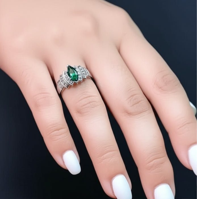 Sterling Silver Marquise Cut Emerald CZ Ring -ER- 26