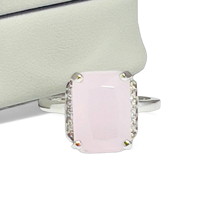 Sterling Silver Big Pink Rectangle Ring-AE-98