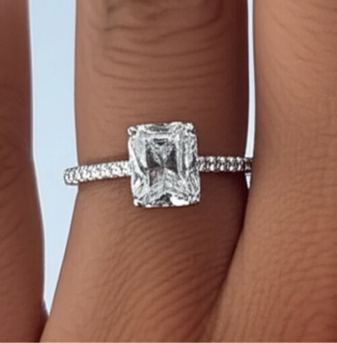 Sterling Silver Engagement Ring Emerald Cut CZ - ER-27