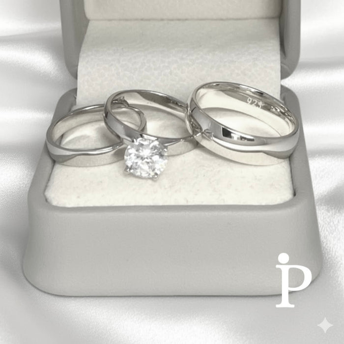 Sterling Silver Trio Wedding Ring Sets-SST-12