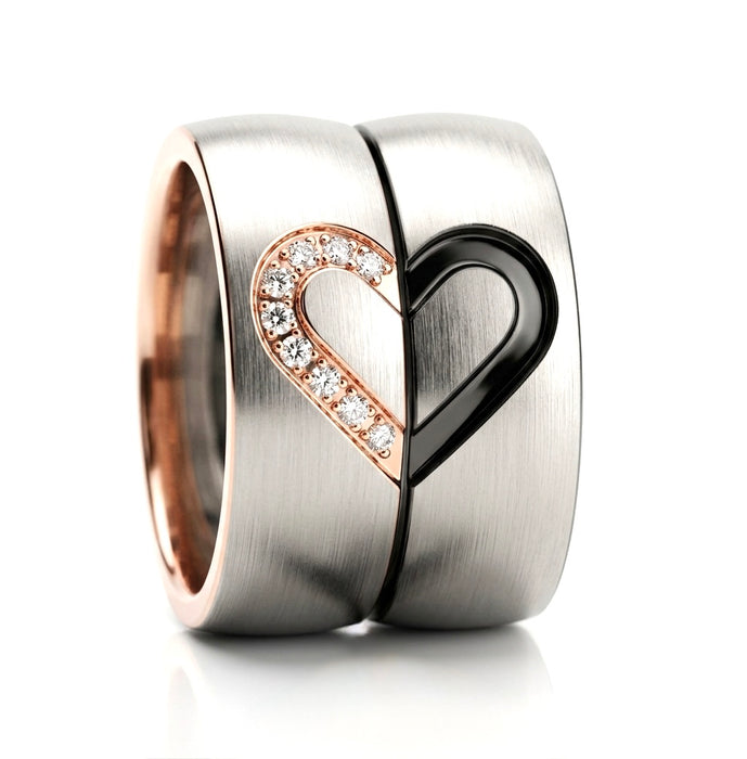 Stainless Steel Men's Ring with Half Black Heart Design-SS-19