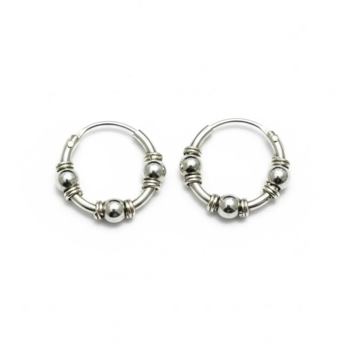 Sterling Silve 3mm x 12mm Bali Hoop Earring-SET-56